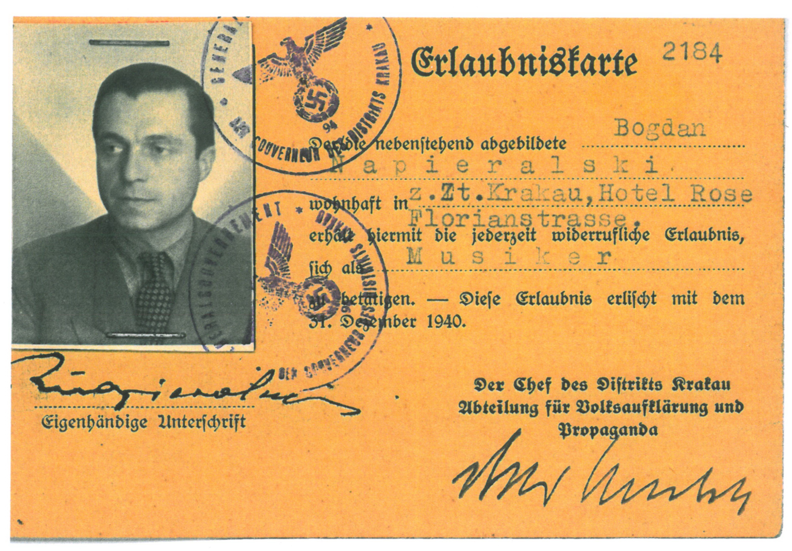 zezwolenie na prowadzenie działalności muzycznej, 1940